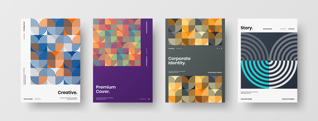 Company identity brochure template collection. Business presentation vector A4 vertical orientation front page mock up set. Corporate report cover abstract geometric illustration design layout bundle.