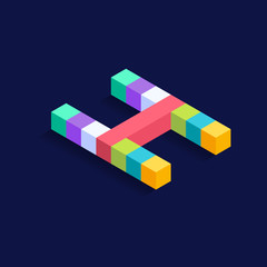 Obraz premium Letter H Isometric colorful cubes 3d design, three-dimensional letter vector illustration isolated