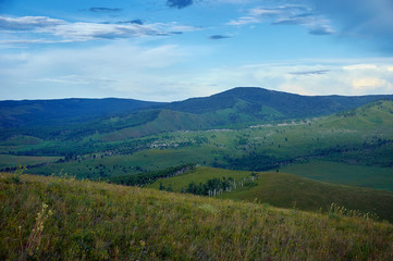 Green steppes and hills on a summer day. Zabaykalsky Krai. Russia.