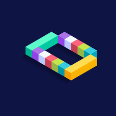 Letter D Isometric colorful cubes 3d design, three-dimensional letter vector illustration isolated