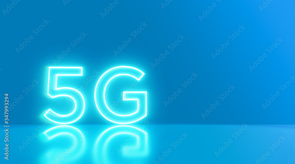 Poster 5g neon light icon abstract blue background. with empty space. high speed wifi or wireless network. 