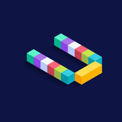 Letter U Isometric colorful cubes 3d design, three-dimensional letter vector illustration isolated