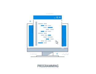 Programming and coding. Development and debugging. Flat modern line-art vector illustration.