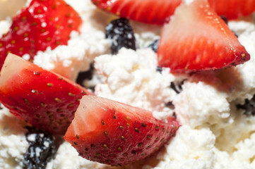 Cottage cheese with fruit close up