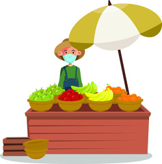 A fresh fruit vendor selling fresh fruits illustrartion