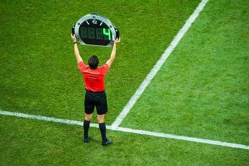 Technical referee shows 3 minutes added time. Football match