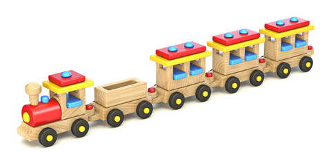 Wooden train in a line 3D