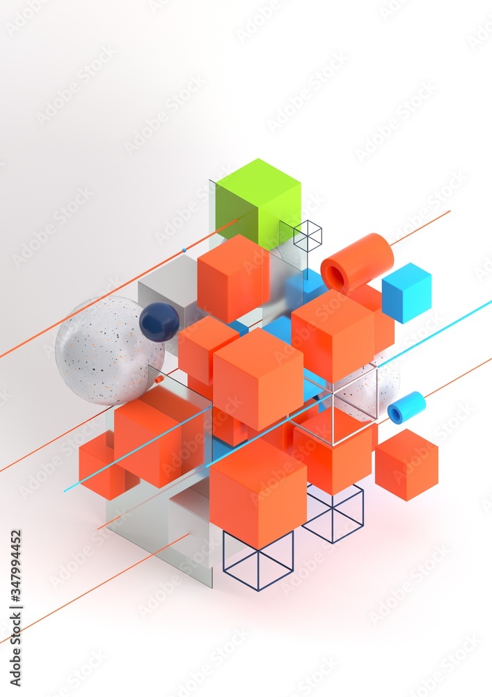 Leinwandbilder abstract 3d render visualization background, template modern composition of geometric shapes in isom