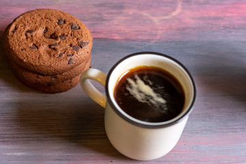 Bread, chocolate cake, coffee for a morning with a lot of happiness and enjoy with the people you love.