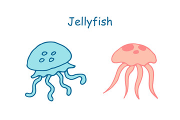 Jellyfish blue and salmon color isolated vector illustration