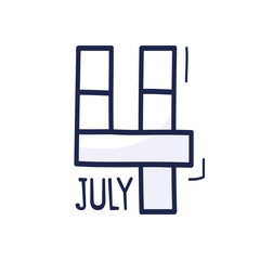 Hand drawn cartoon style Independence Day 4th Of July Text Drawing. Vector illustration for independence day in USA