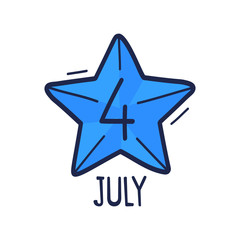 Obraz premium The star with the number 4 is hand-drawn in cartoon style. Vector Illustration for Independence Day in the United States