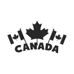 canada day, flags in pole maple leaf lettering design silhouette style icon