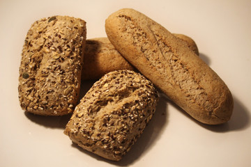 Different types of breads, whole wheat bread and white bread