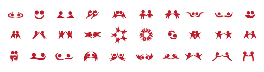 Abstract People Logo Set. Human Figure Isolated On White Background. Icons Collection For Human Success, Celebration Logo, Achievement Symbol And Activity. Different Happy People. Figure Logo, Vector