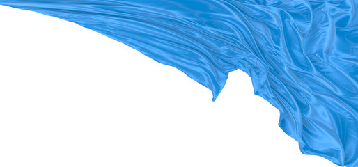 Beautiful flowing fabric of blue wavy silk or satin. 3d rendering image.