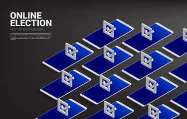 Multiple mobile phone with check box application in the row. concept for online election theme background