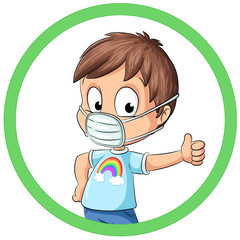 Junge mit Mundschutz gibt Daumen nach oben - Vektor-Illustration