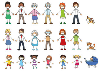 Menschen unterschiedlichen Alters - mit Mundschutz - Vektor Illustration