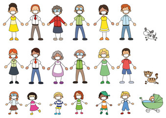 Naklejka premium Menschen unterschiedlichen Alters - mit Mundschutz - Vektor Illustration