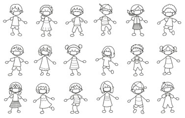 Kinder aus verschiedenen Ländern mit Mundschutz - Vektor Illustration