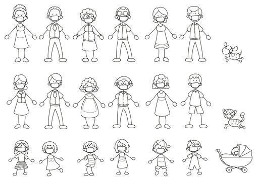 Menschen unterschiedlichen Alters - mit Mundschutz - Vektor Illustration