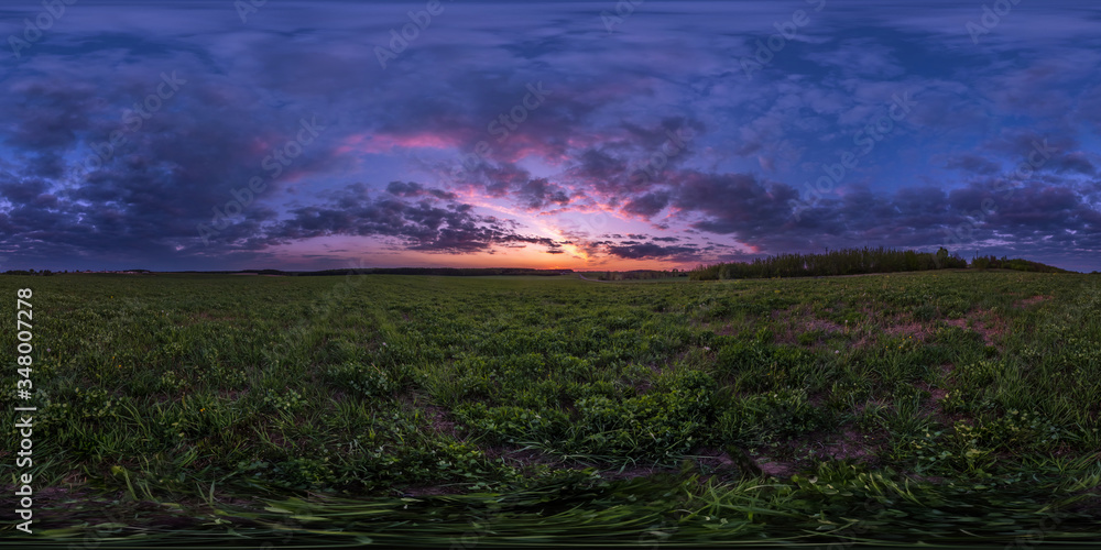Wall mural full seamless spherical hdri panorama 360 degrees angle view among fields in summer evening sunset w