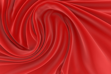 Naklejka na ściany i meble Beautiful flowing fabric of red wavy silk or satin. 3d rendering image.