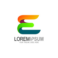 Letter E logo with business card design vector, Colorful icons