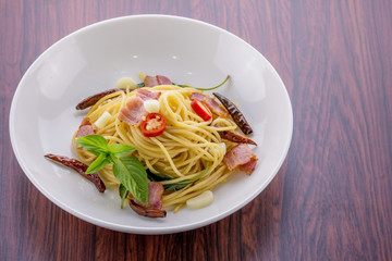 Spaghetti with beacon spicy