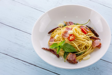 Spaghetti with beacon spicy
