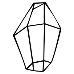 Natural black and white crystal isolated. Hand drawing. Occult and esoteric symbol. Magic artifact. Vector.
