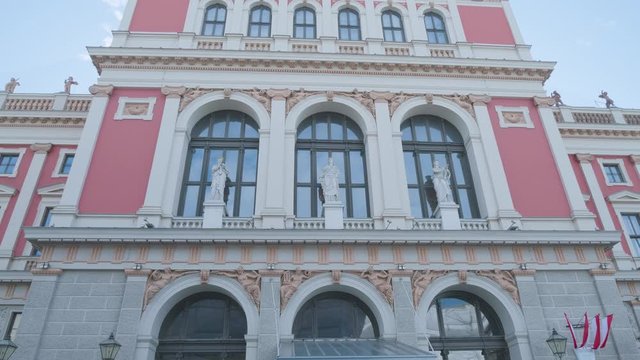 VIENNA, AUSTRIA September 7, 2018: Wiener Musikverein one of the best historic concert hall in the world and home of the Vienna Philarmonic Orchestra on Musikvereinsplatz in city center.