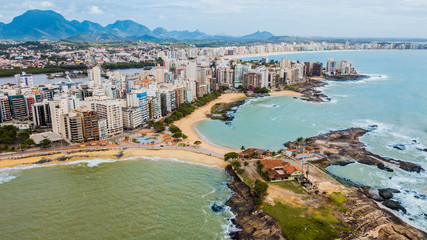 Guarapari - ES. Aerial view of the city of Guarapari and its beaches, in Espírito Santo, Brazil