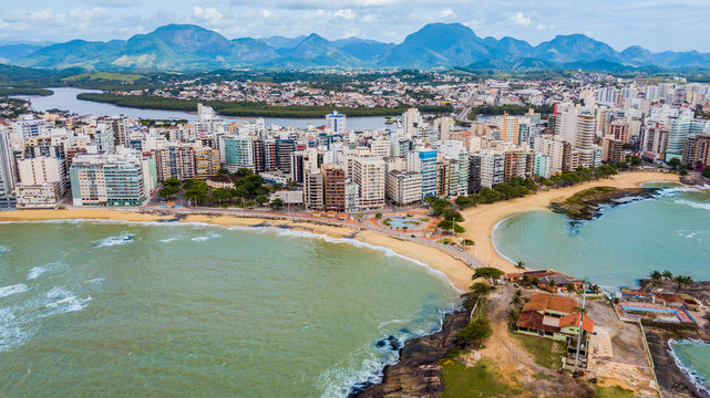 Guarapari - ES. Aerial view of the city of Guarapari and its beaches, in Espírito Santo, Brazil