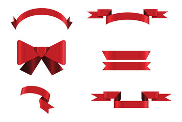 Red glossy ribbon vector banners set. Ribbons collection. Vector Design Illustration