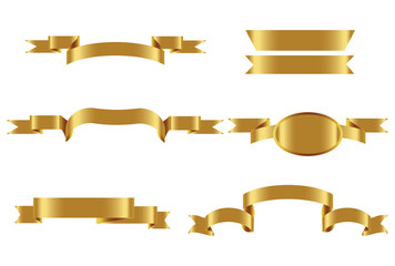 Gold glossy ribbon vector banners set. Ribbons collection. Vector Design Illustration