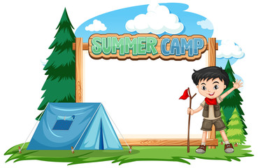 Border template design with boy at summer camp