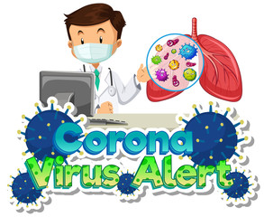 Poster design for coronavirus theme with doctor and virus cells