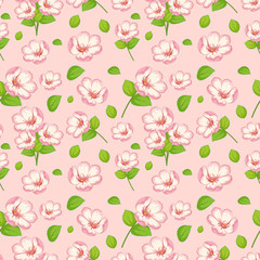 Seamless pattern with cute sunflowers and leaf