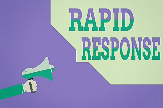 Handwriting text writing Rapid Response. Conceptual photo Medical emergency team Quick assistance during disaster Hu analysis Hand Hold Megaphone with Sound icon and Bubble