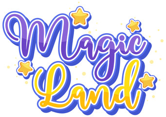 Font design for word magic land with bright stars