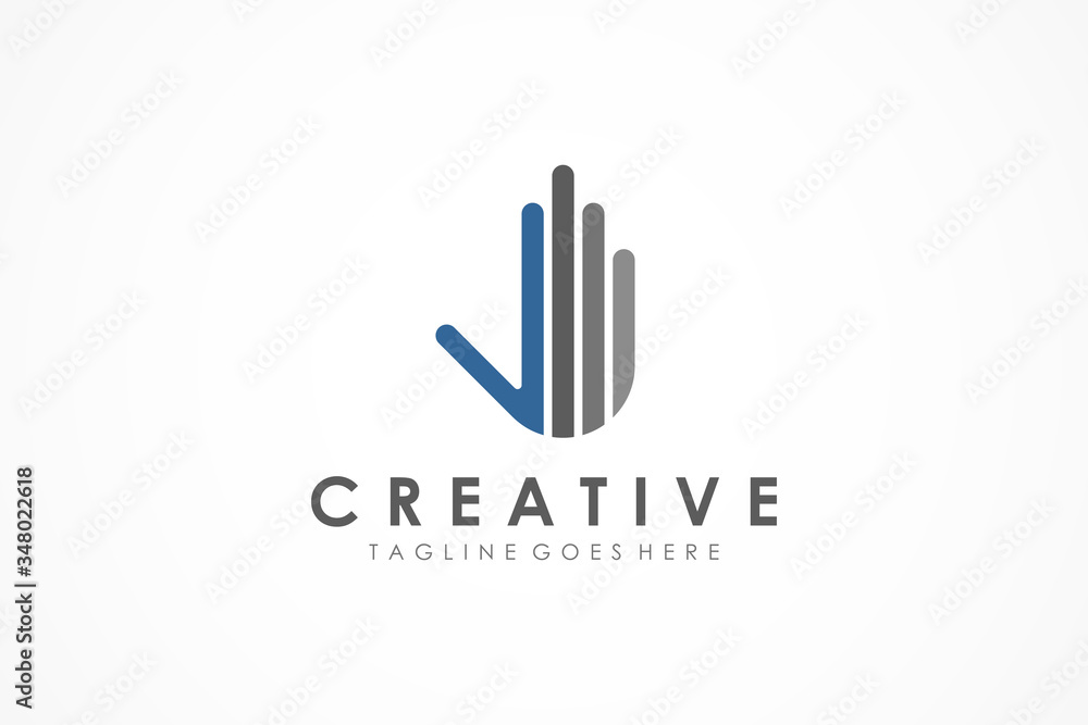 Poster abstract hand logo. blue grey geometric linear rounded style isolated on white background. usable fo