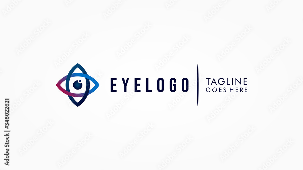 Poster abstract double eye logo. red blue gradient linear style isolated on white background. usable for bu