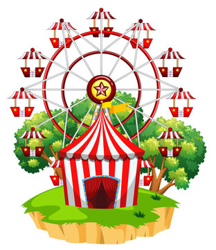 red circus tent ferris wheel scene clip art preview