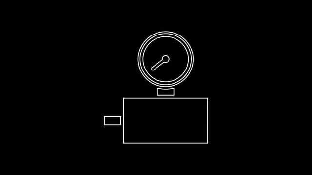 White line Gauge scale icon isolated on black background. Satisfaction, temperature, manometer, risk, rating, performance, speed tachometer. 4K Video motion graphic animation