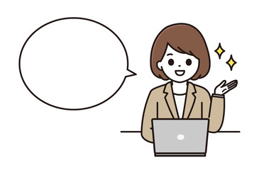 女性 パソコン スーツ 吹き出し イラスト