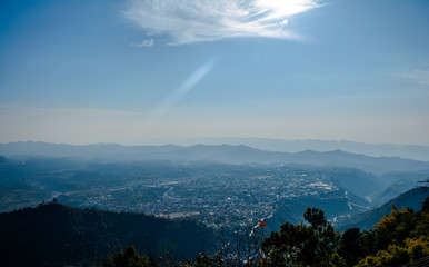 beautiful city and himalayan mountain range view from mountain of vaishnodevi, patnitop and Nathatop Jammu
