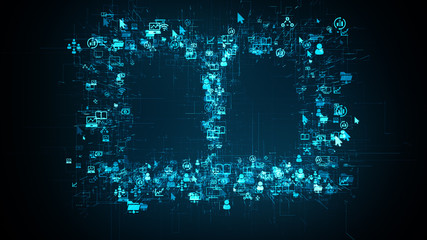 Conceptual icon cloud 3D node for online learning and distance education also known as schooling or training from home - 3D illustration render