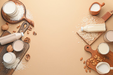 Different milk on color background